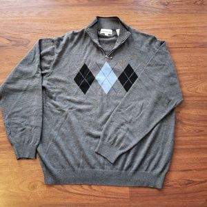 Men's grey Argyle print sweater, size L